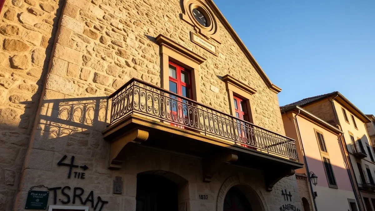 Facade of Llodio Town Hall, bathed in sunlight.