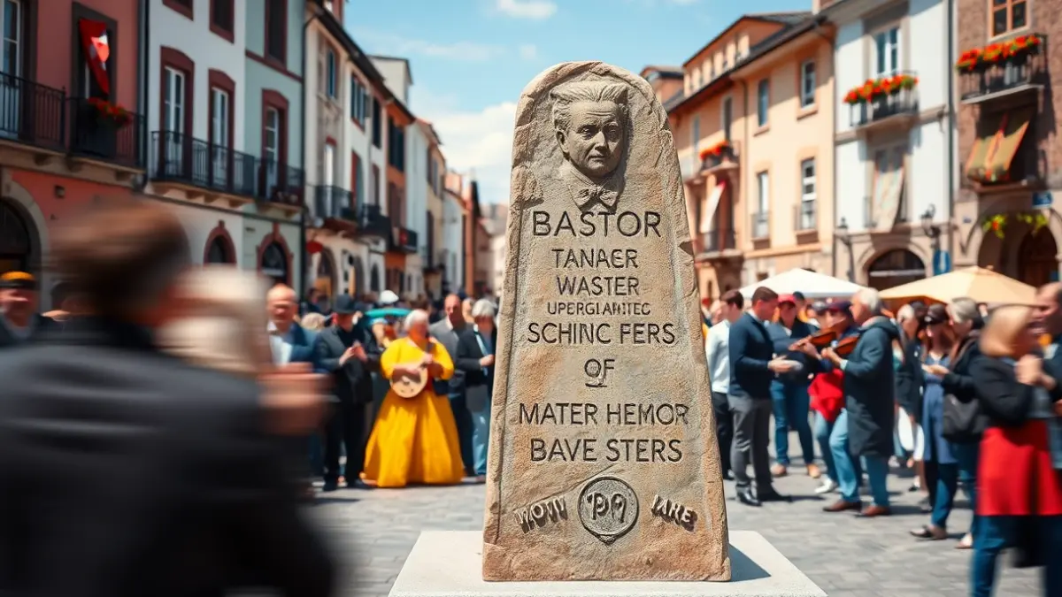 Imagen genérica de un evento conmemorativo en honor a Lazkao Txiki, con gente y una escultura.