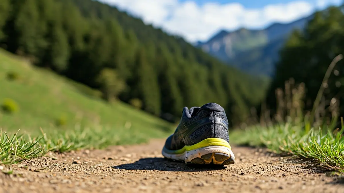 Generic image of running shoes on a mountain trail in a natural setting.