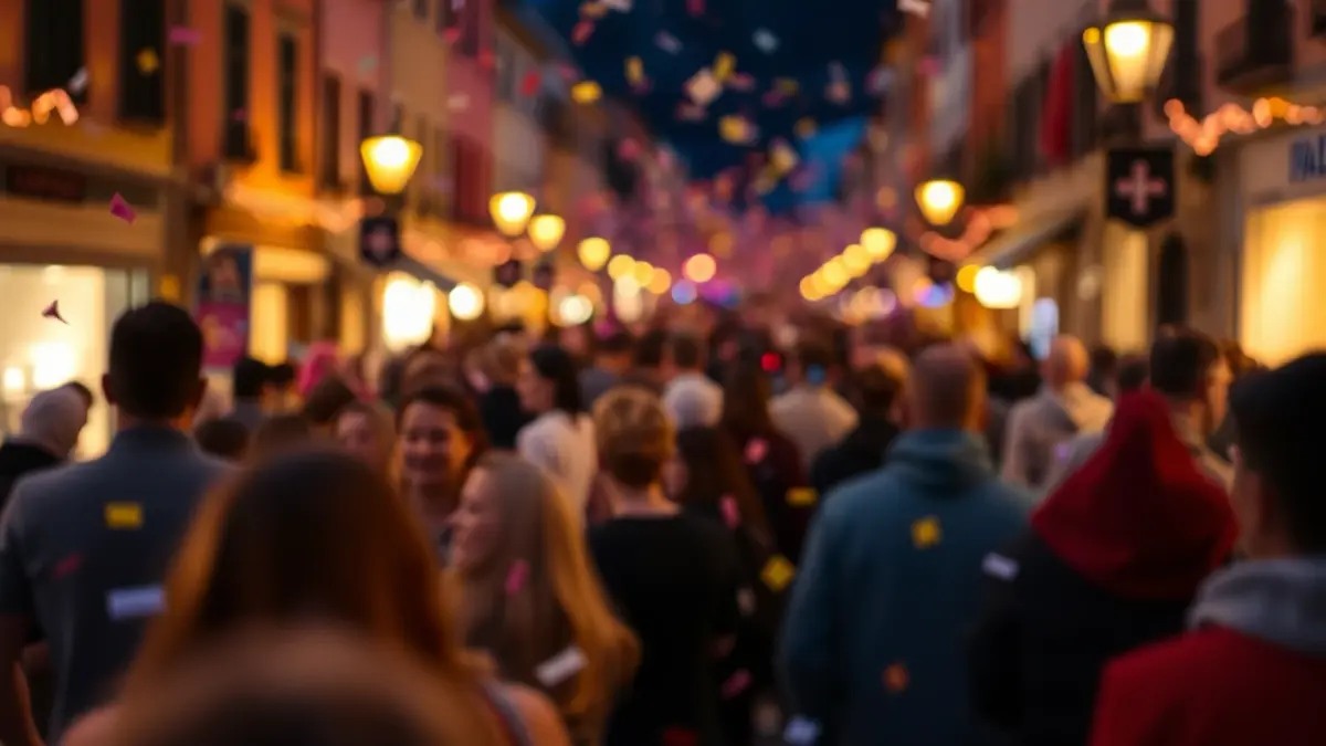 Generic image of a festive atmosphere in Lazkao, with people and confetti in the air.