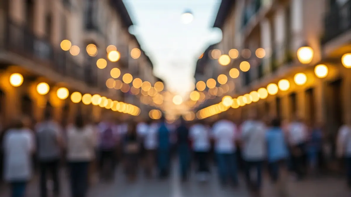 Generic image of a festive street in Legazpi, with crowds and colorful decorations.