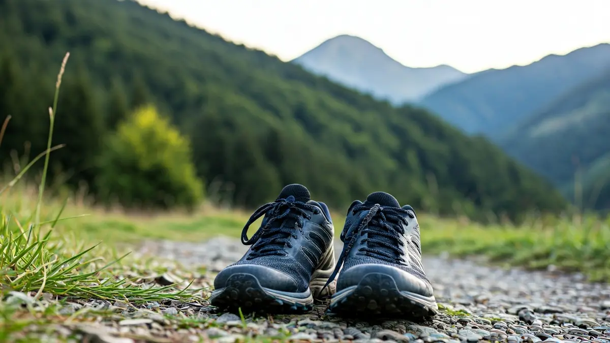 Irudi generikoa mendi lasterketa bateko oinetako batzuen bide harritsu batean.