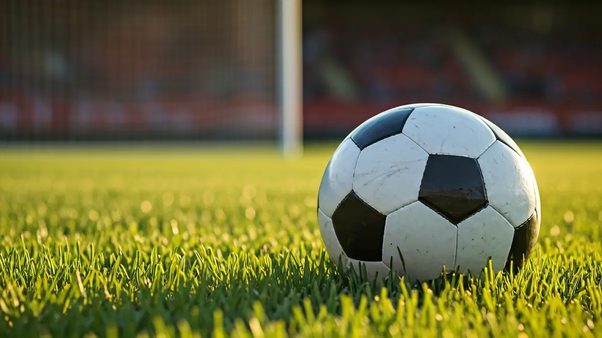 Imagen genérica de un balón de fútbol sobre césped, con la portería desenfocada al fondo.