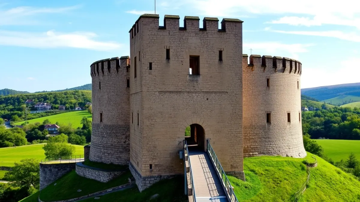 Loizaga dorrearen irudi generikoa, Erdi Aroko arkitektura eta ingurune naturala erakusten dituena.