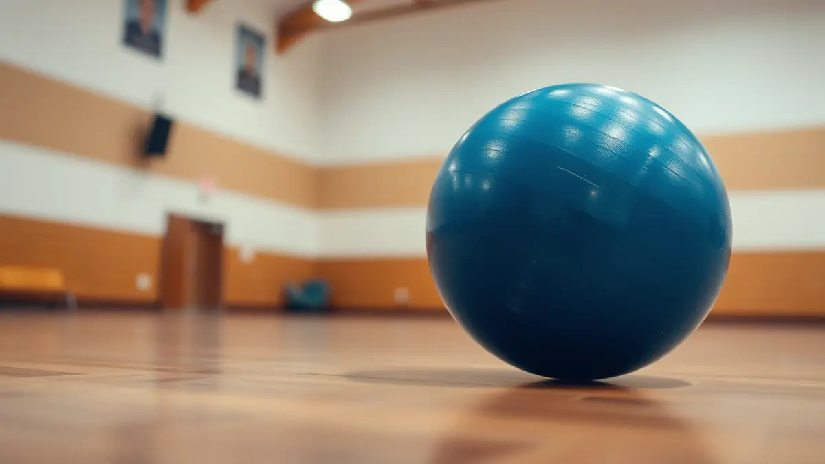 Irudi generikoa gimnastika erritmikoko pilota baten zoru leundu batean, gimnasio baten atzealde lausoarekin.