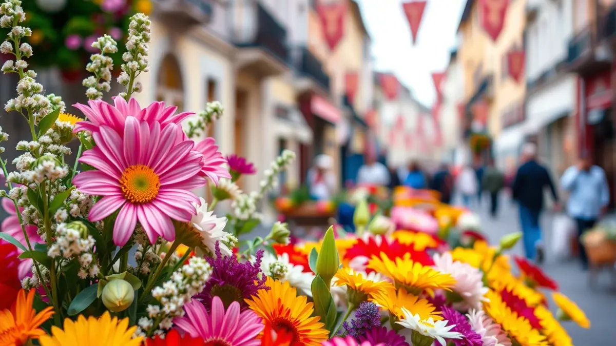 Irudi generikoa: lore koloretsuak aire zabaleko jaialdi batean.
