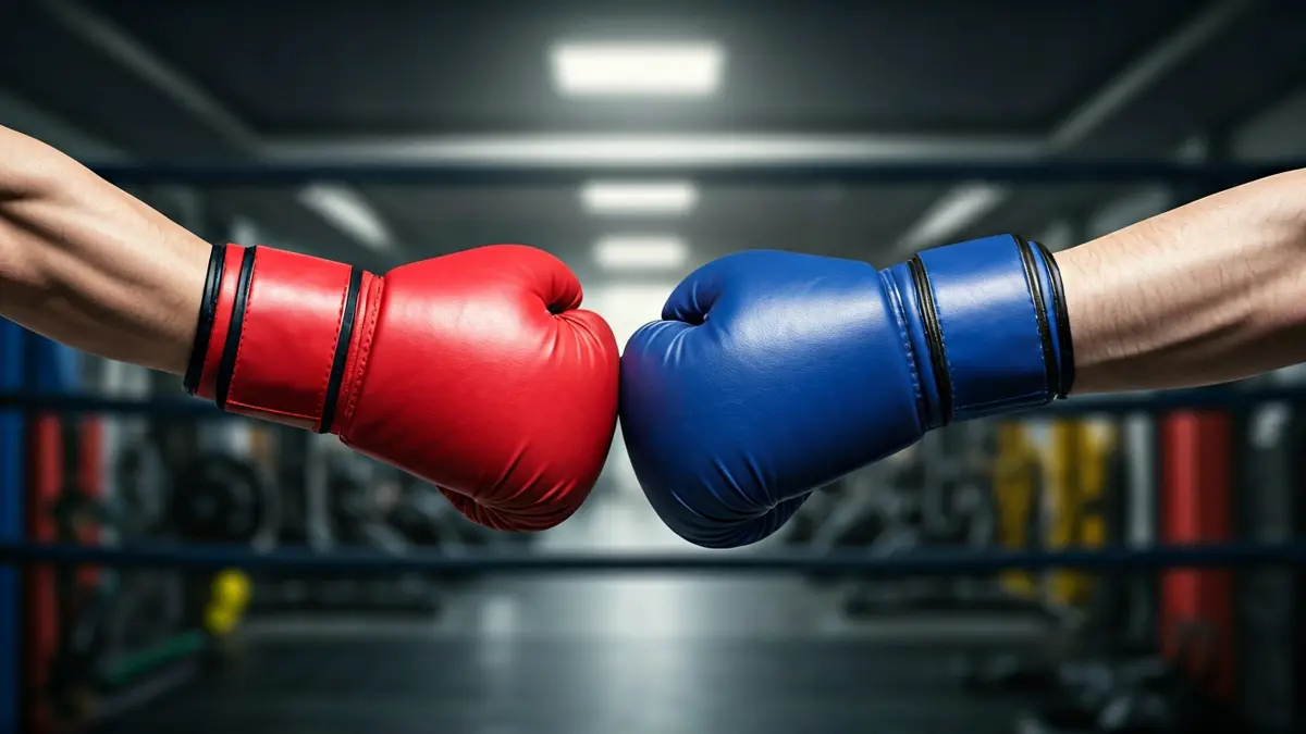 Imagen genérica de dos manos con guantes de boxeo en un gimnasio.