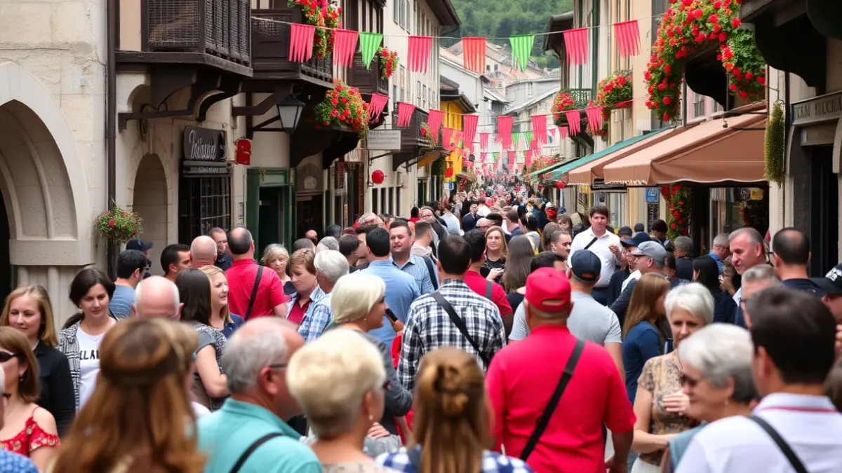 Generic image of cultural events in the streets of Mañaria, showing people and a festive atmosphere.