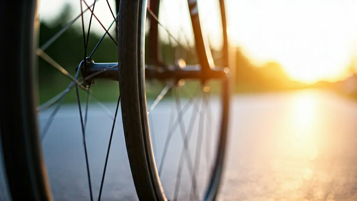 Irudi generikoa bizikleta gurpil batena, errepide batean lasterketa baten testuinguruan.