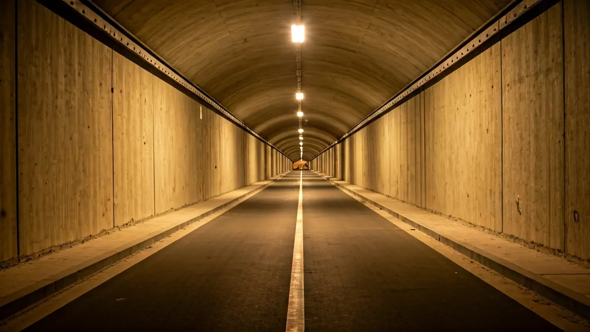 Interior of Morlans tunnel with bike path and new sidewalks.