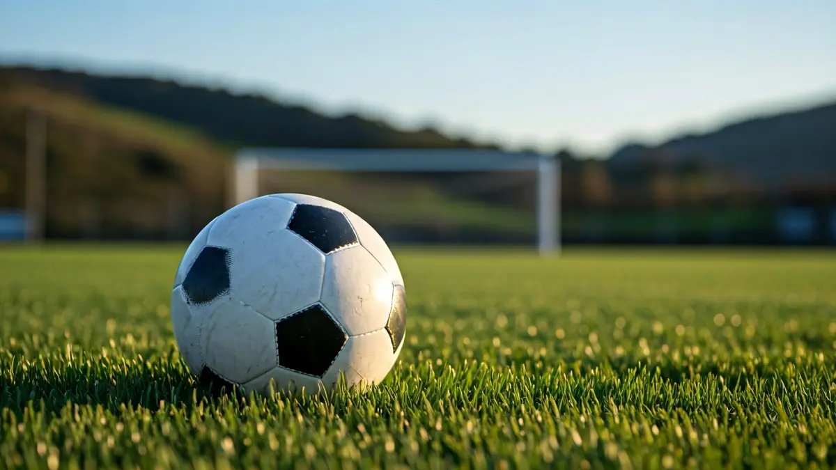 Imagen genérica de un balón de fútbol sobre césped, con la red de la portería difuminada al fondo.