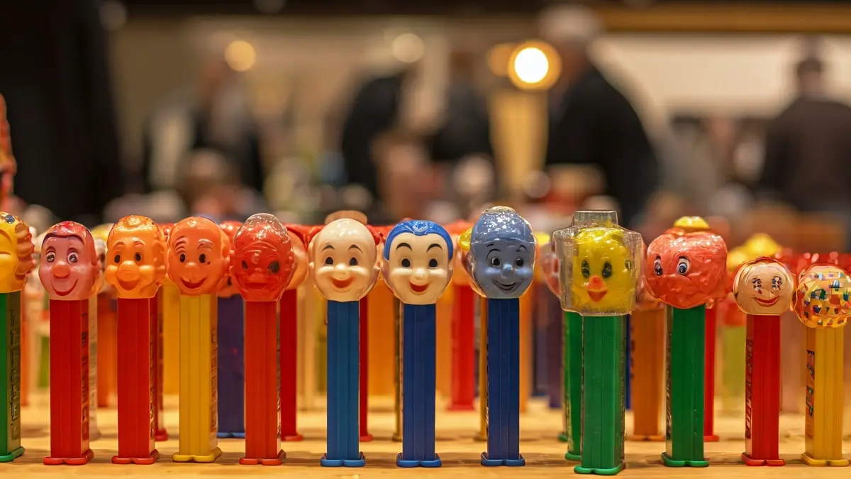 Colorful collection of Pez candy dispensers at the Mungia collecting fair.