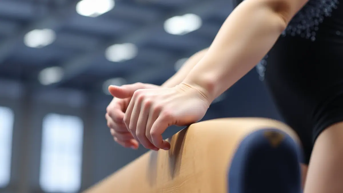 Irudi generikoa gimnasta baten eskuak oreka-barran.