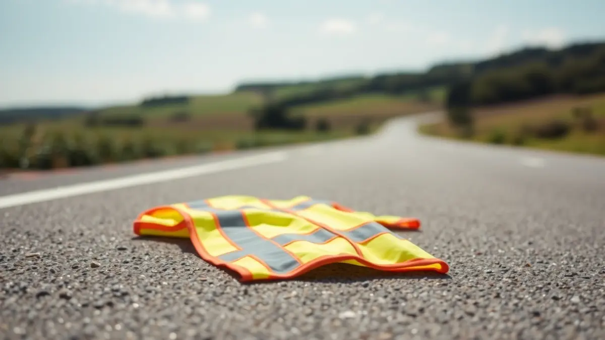 Generic image of a reflective vest on a road, suggesting road safety issues, in a rural Euskadi setting.