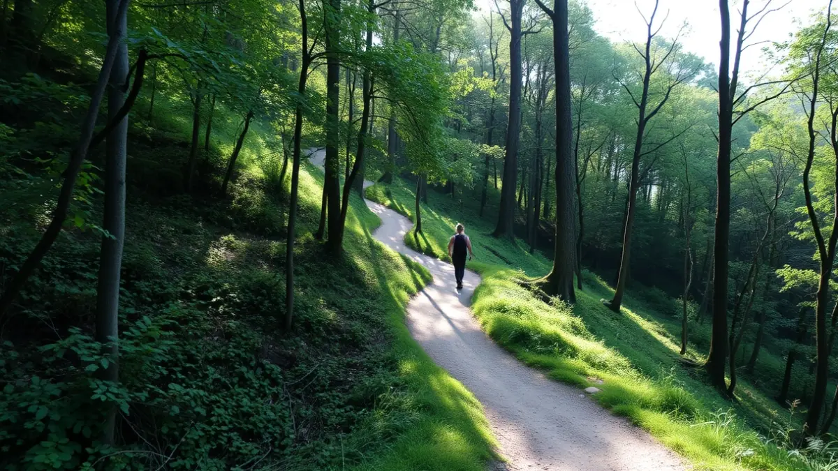 Generic image of a nature trail through a green forest.