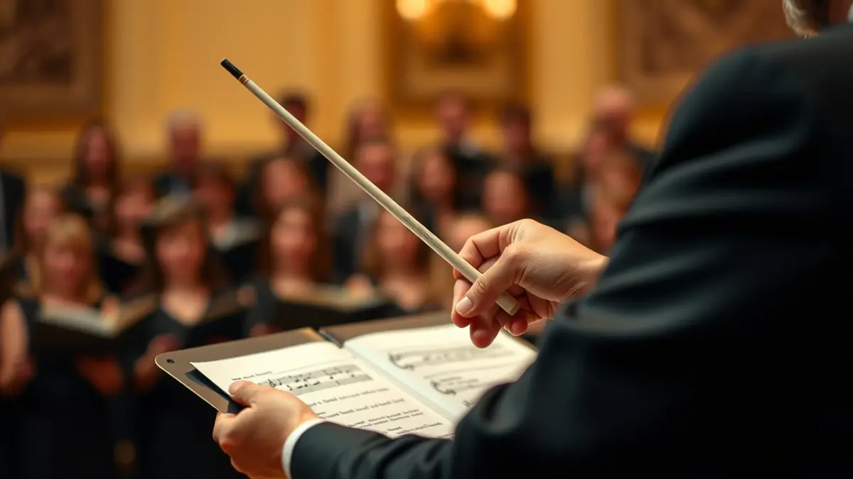 Generic image of a choir conductor's hands at a concert.