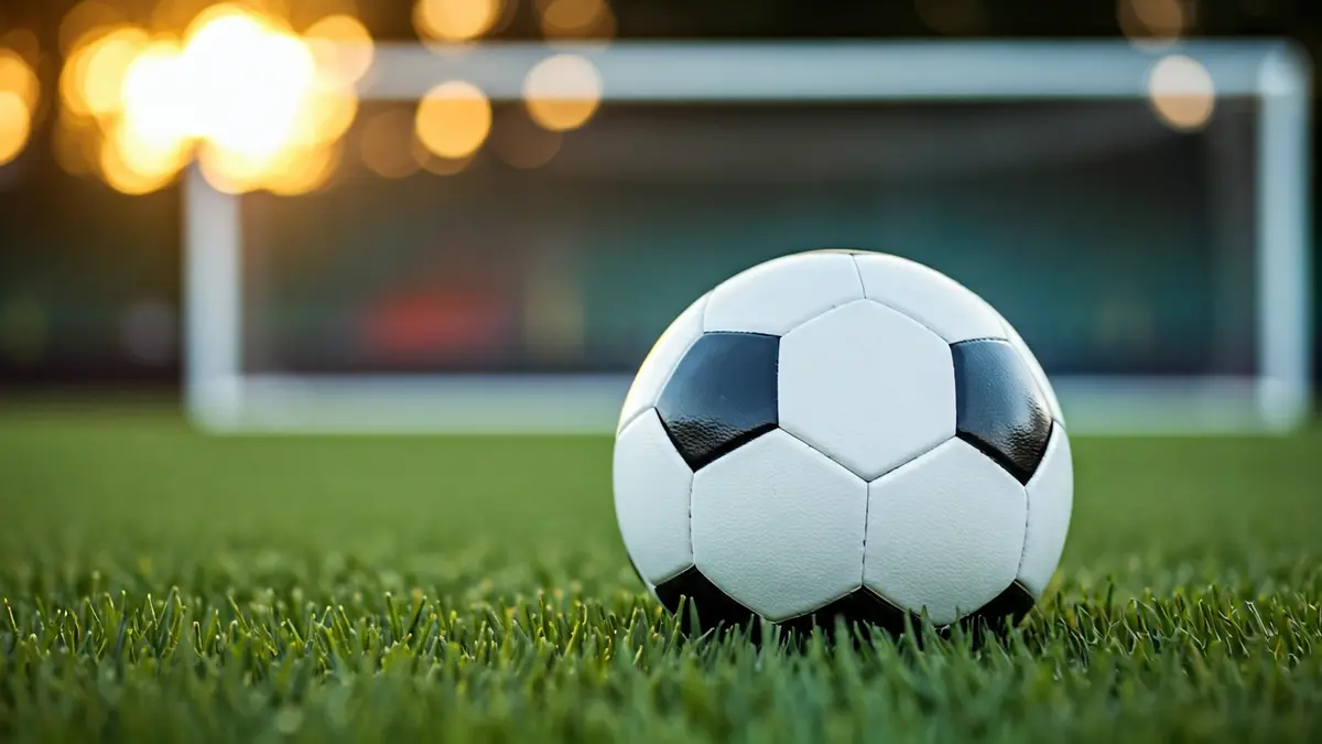 Irudi generikoa futbol-baloi bat belar gainean, atzealdean ate-sarea lausoa duela.