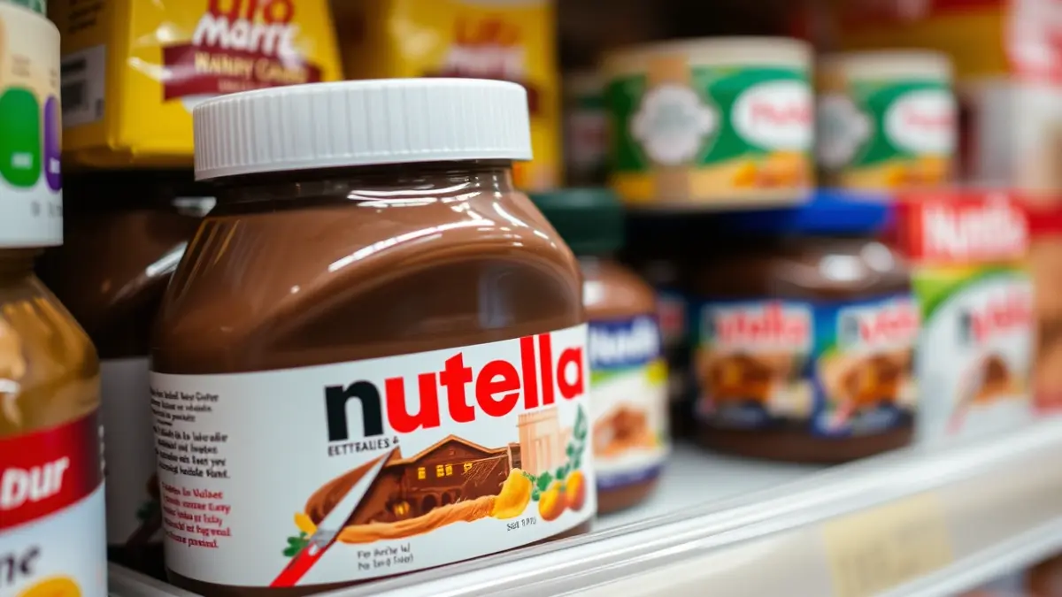 Imagen genérica de un tarro de Nutella con una imagen borrosa de un edificio de mercado en su etiqueta.