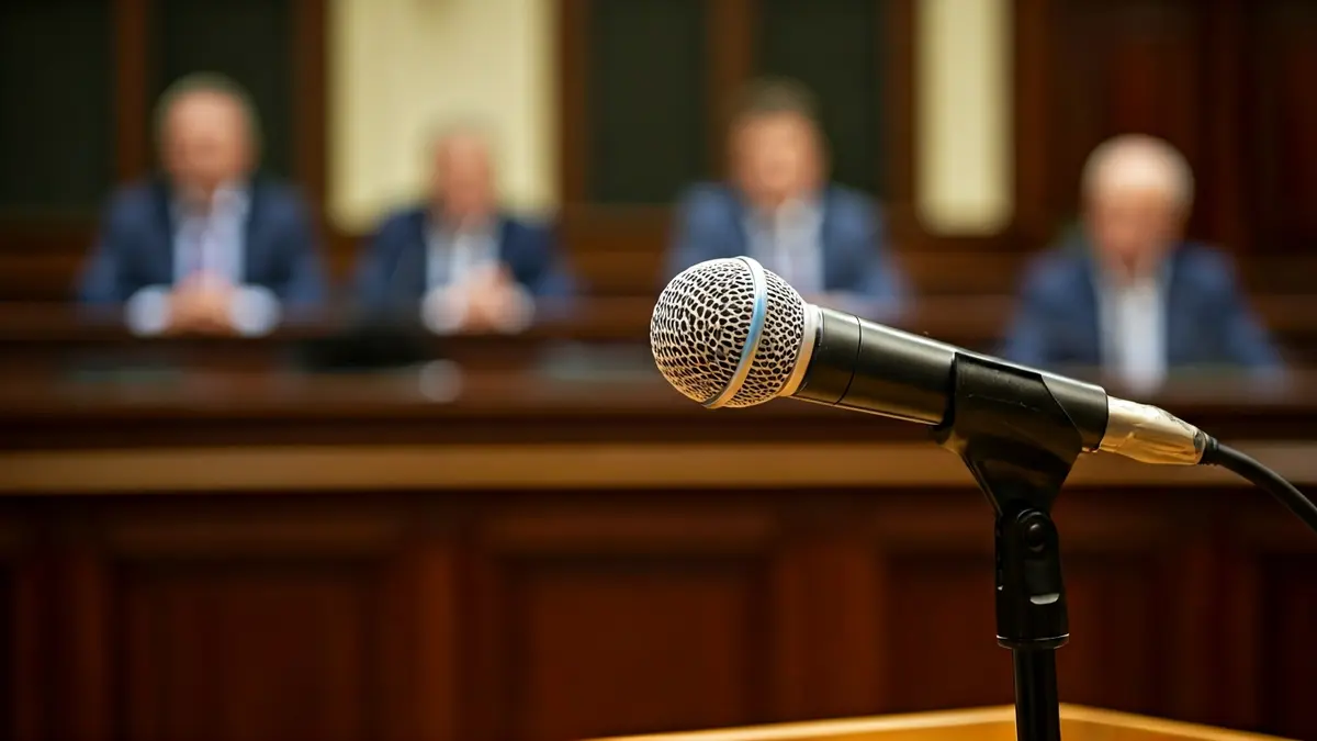 Un micrófono en una sala de plenos, sugiriendo un debate político.