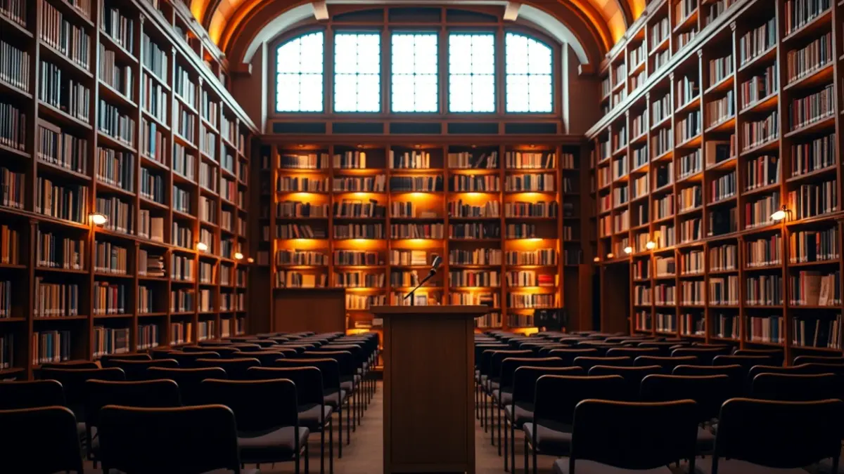Generic image of a library, representing a book presentation.
