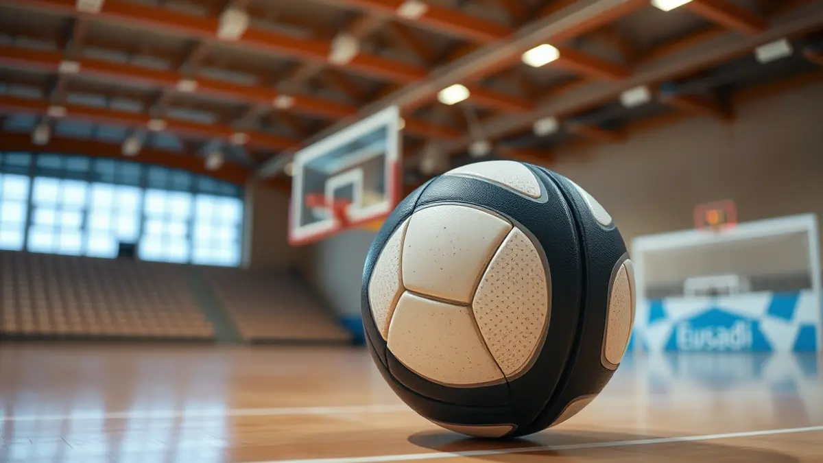 Irudi generikoa eskubaloi partida bateko baloi batena, kantxan