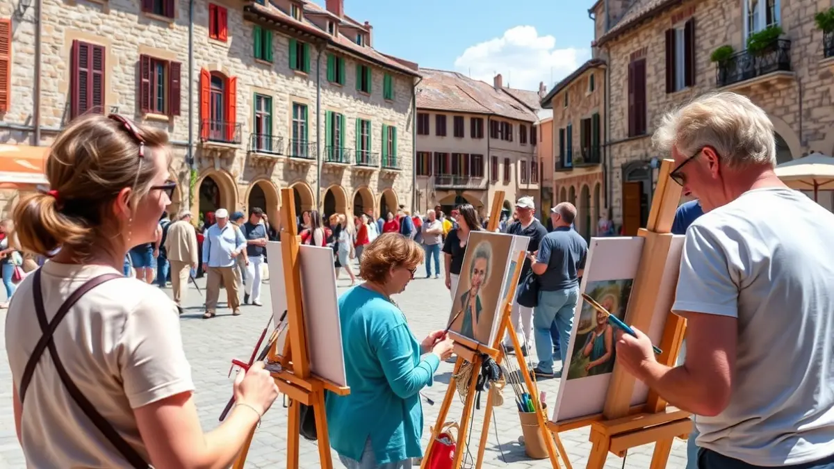 Imagen genérica de artistas pintando en un concurso de pintura al aire libre en una plaza de Ordizia.