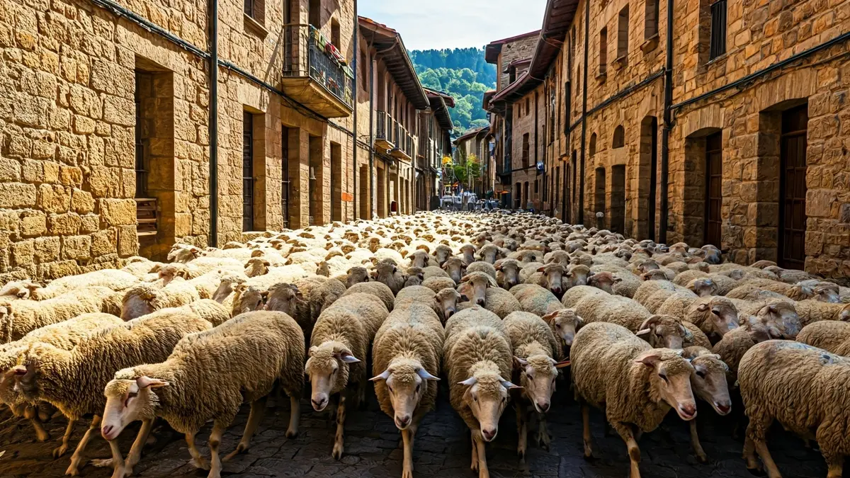 Artalde handi bat Ordiziako kale historikoetan zehar igarotzen, Artzain Eguneko ospakizunean.