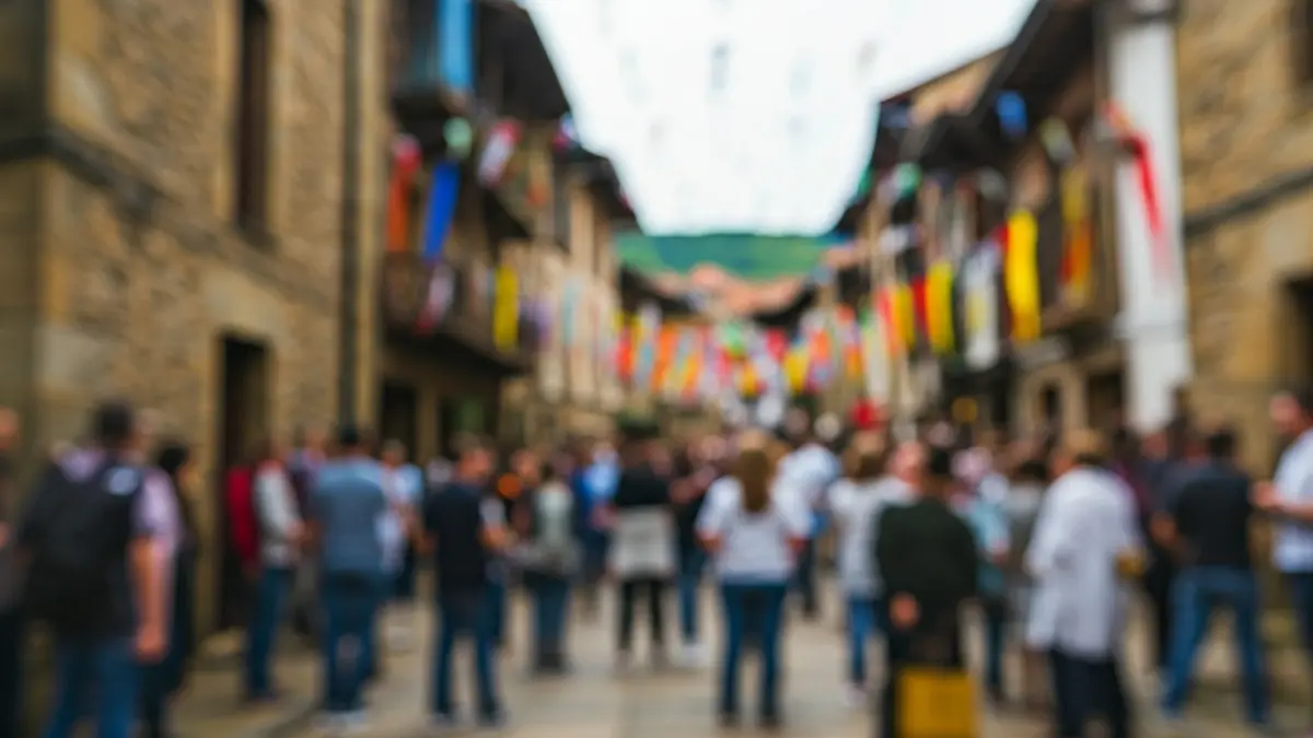 Generic image of the festive atmosphere in Ordizia's Old Town, showing people and traditional buildings.
