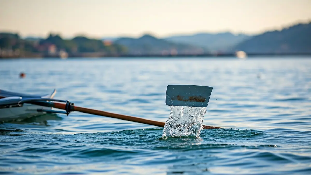 Irudi generikoa arraunlari baten arraunaren uretan, atzealde lauso batekin.