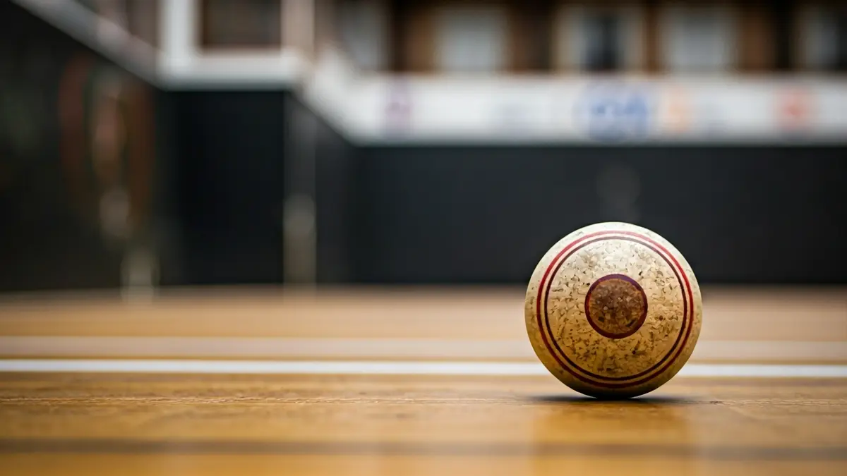 Generic image of a Basque pelota ball on a fronton court.