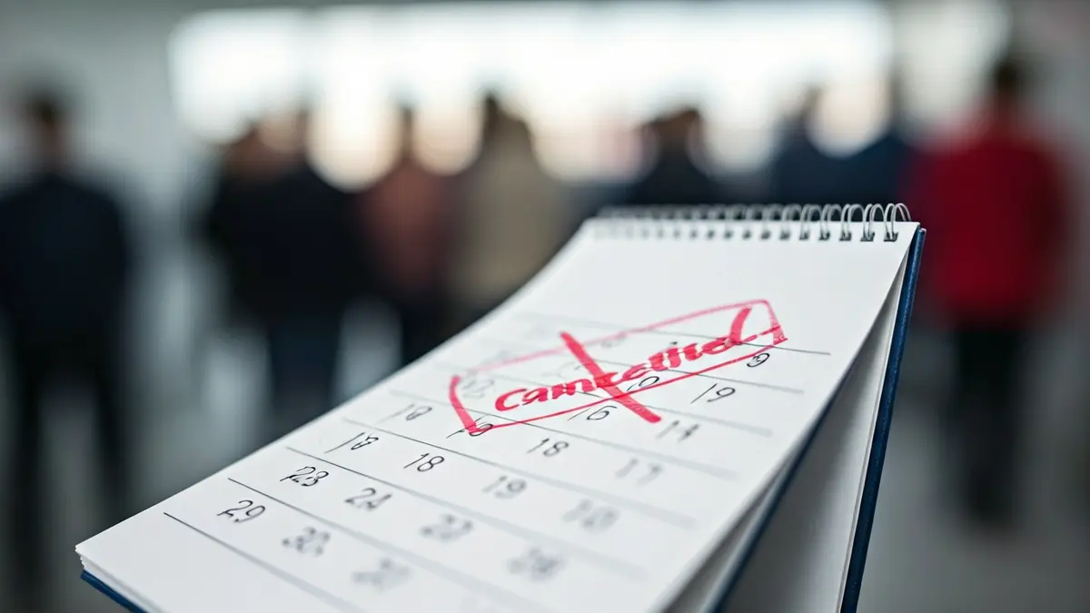 Generic image of a close-up of a calendar page showing a cancelled appointment.