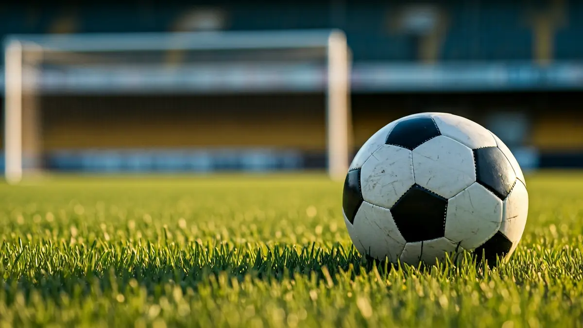 Imagen genérica de un balón de fútbol sobre césped, con una red de portería difuminada al fondo.