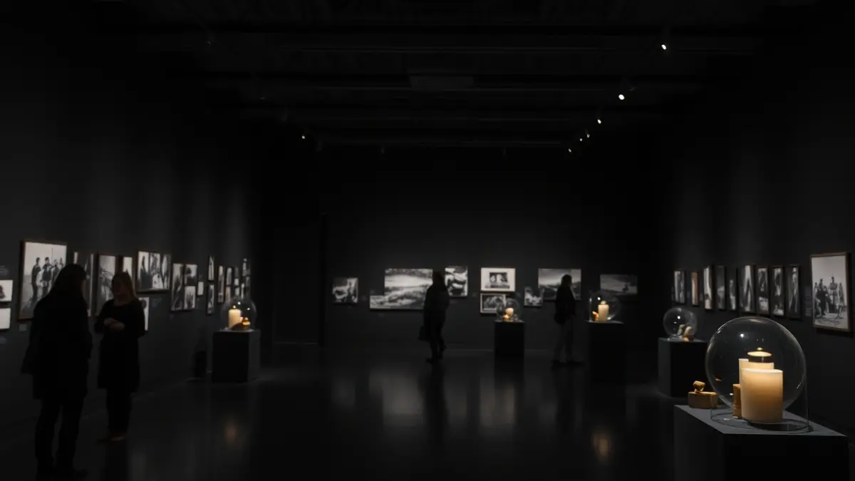 Generic image of an exhibition evoking the situation in Palestine, with symbolic elements.
