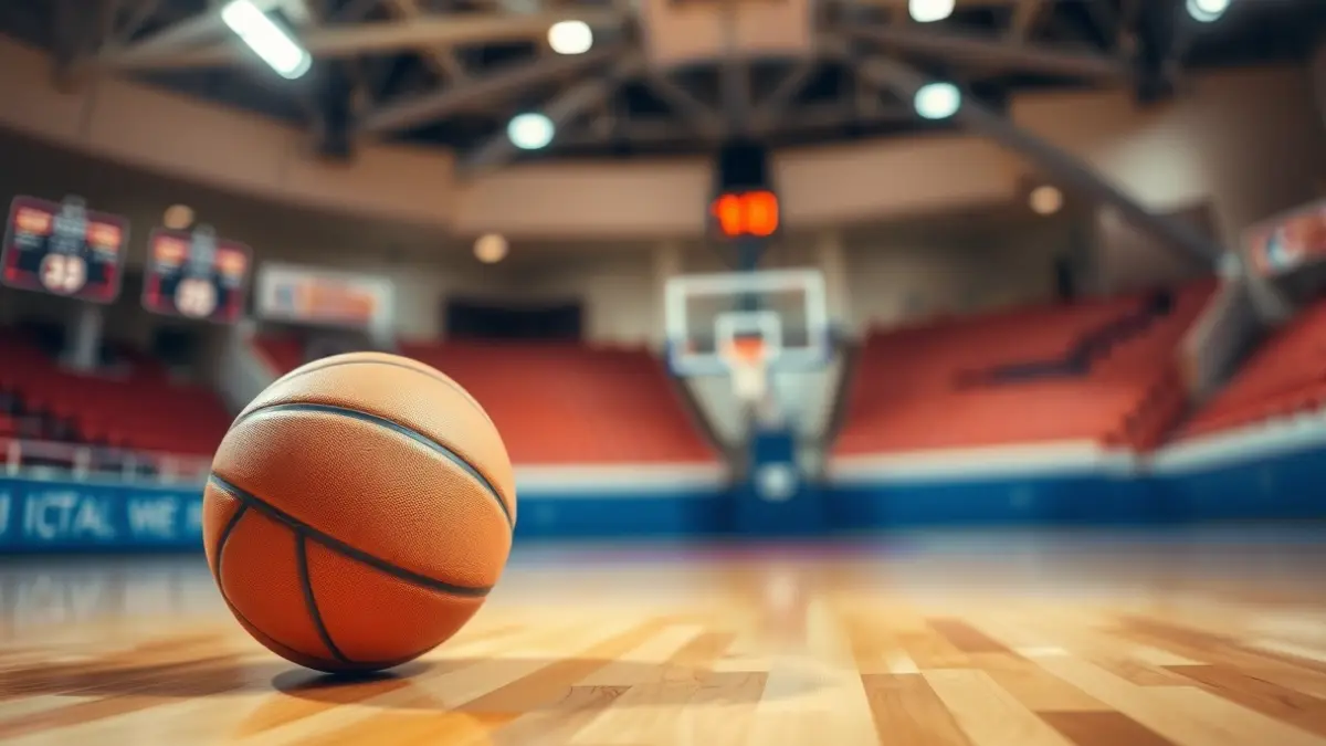 Generic image of a basketball on a wooden court.
