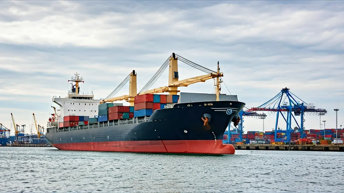 Pasaia portuko irudi generikoa, karga-ontzi bat eta garabi industrialak atzealdean.