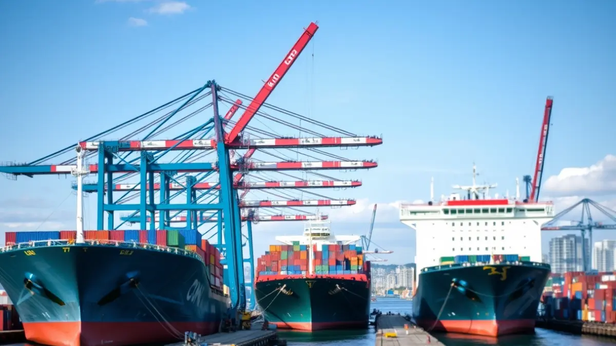 Generic image of Pasaia port infrastructure, showing cargo ships and cranes.