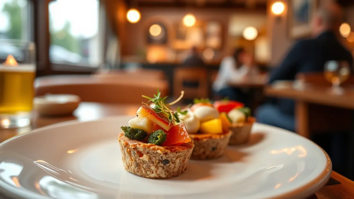 Irudi generikoa pintxo batena, osagai koloretsuekin eta aurkezpen artistikoarekin.