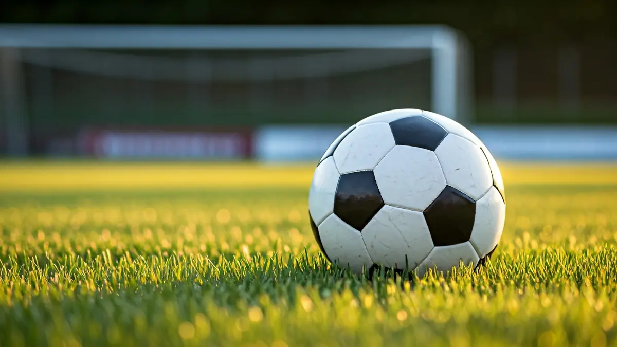 Imagen genérica de un balón de fútbol sobre césped, con la portería desenfocada al fondo.