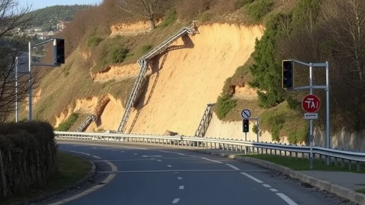 Plentziako Abanikorako sarbidea, lur-jausi baten ondorioz partzialki berreskuratua, semaforo sistema batekin.