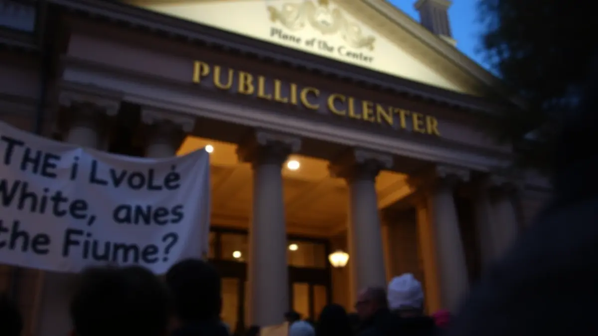 Imagen genérica: una pancarta frente a un edificio público, sugiriendo un ambiente de protesta.