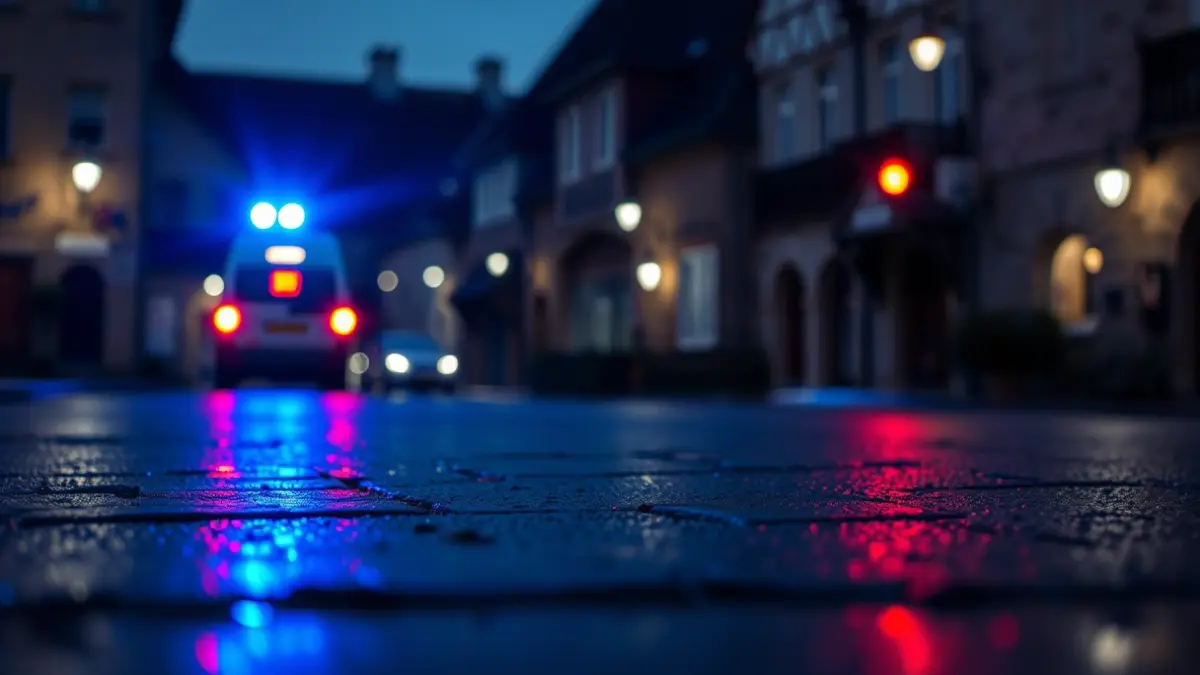 Imagen genérica de luces de emergencia reflejándose en asfalto mojado de noche en un pueblo de Euskadi.