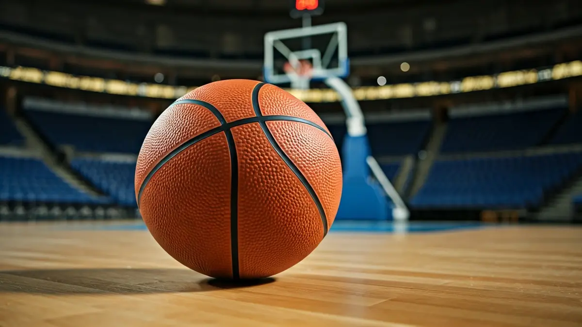 Imagen genérica de un balón de baloncesto en una cancha de madera.
