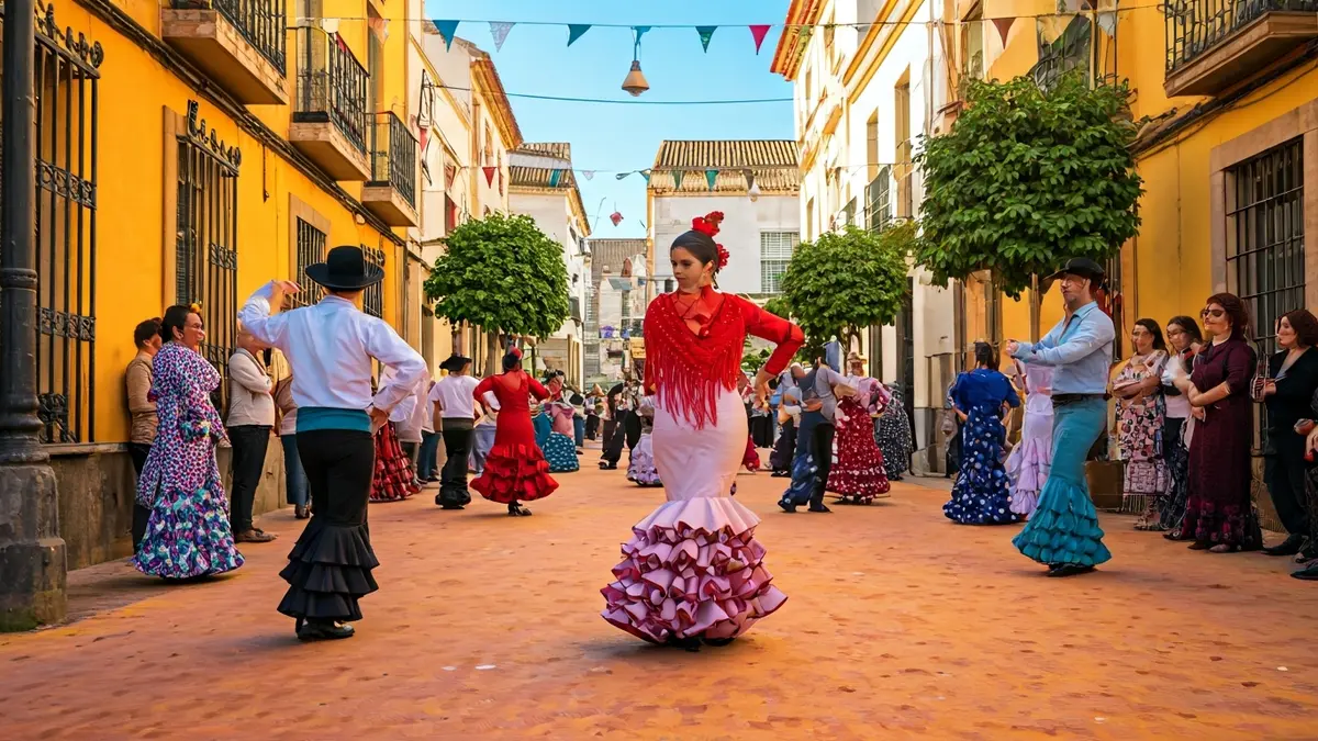 Portugaleteko Andaluziako Etxearen 40. urteurreneko ospakizunen irudi generikoa, flamenko dantzariekin eta jai giroarekin.