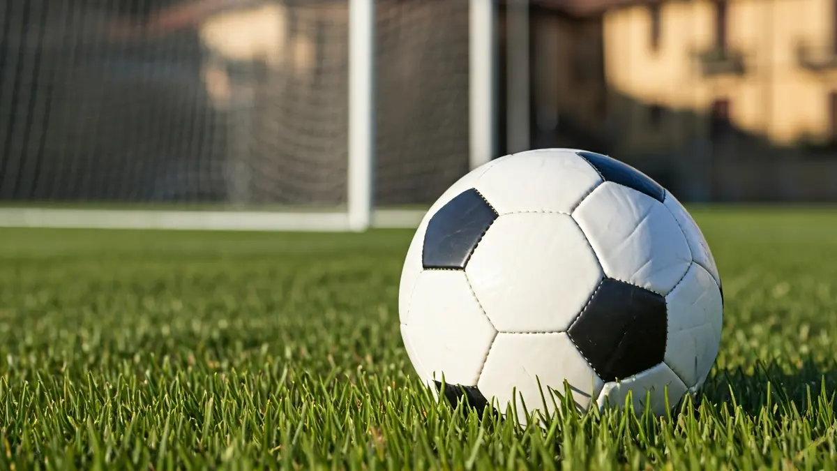 Irudi generikoa futbol-baloi bat belar berdean, atzealdean atea lausotuta.