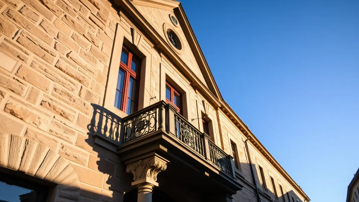Generic image of Hernani town hall, in sunlight.