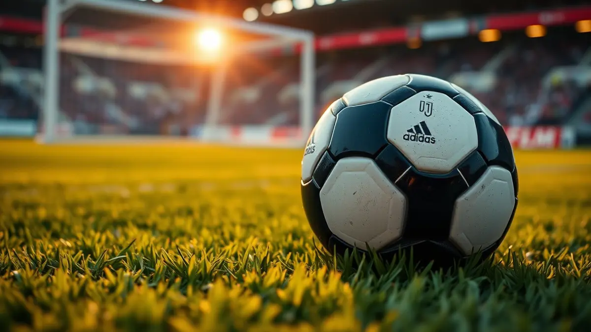 Irudi generikoa futbol baloi bat zelai berdean, atzealdean atea lausotuta.