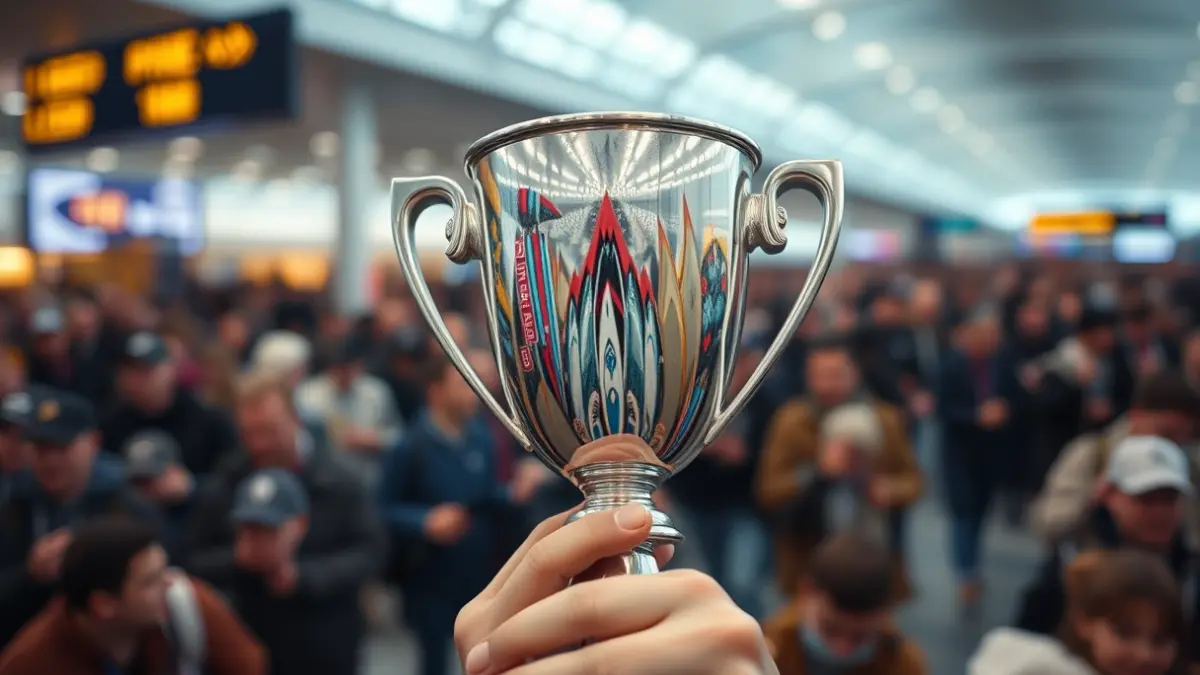 Imagen genérica de un trofeo de fútbol, la Copa, recién llegado a Gipuzkoa, entre la multitud.