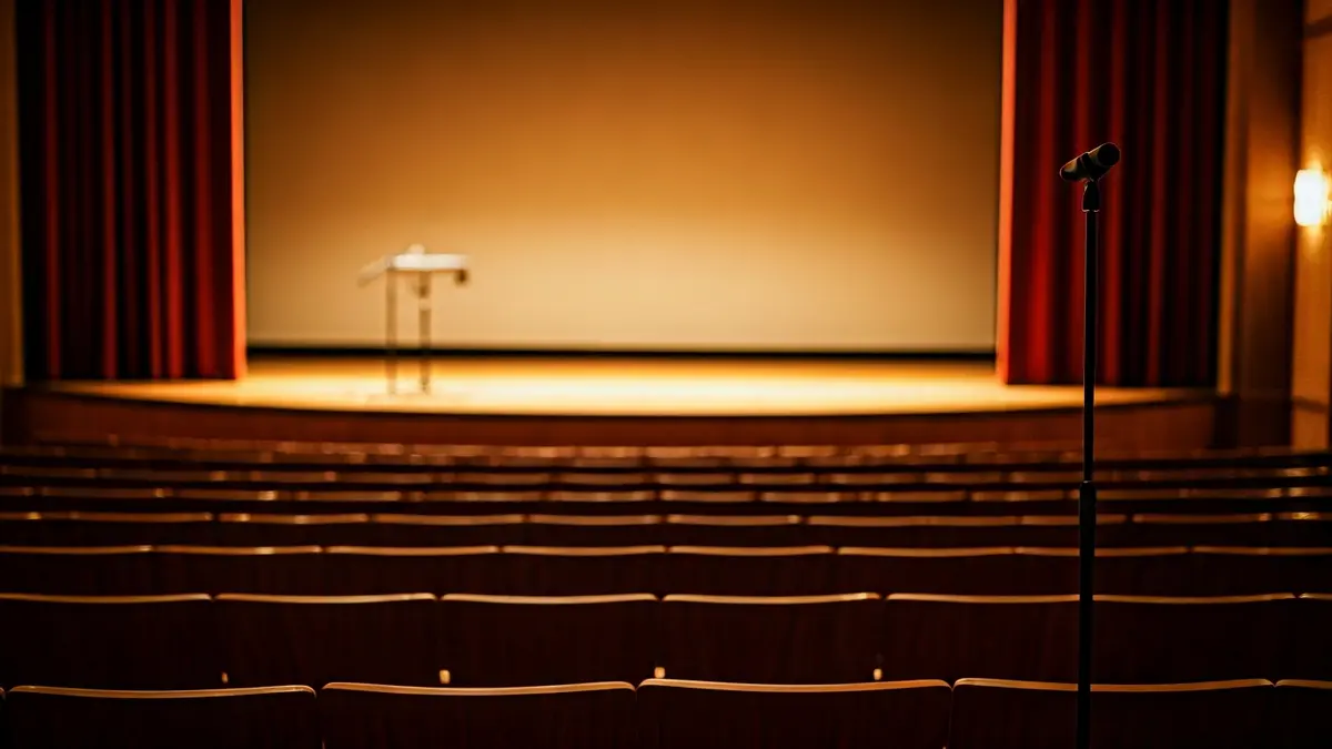 Generic image of a concert hall interior with an empty stage.