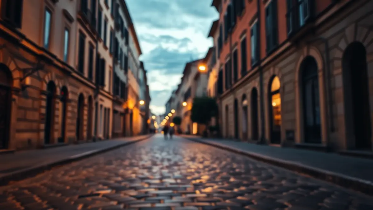 Bilboko auzo historiko bateko kale huts baten irudi generikoa, ilunabarrean.