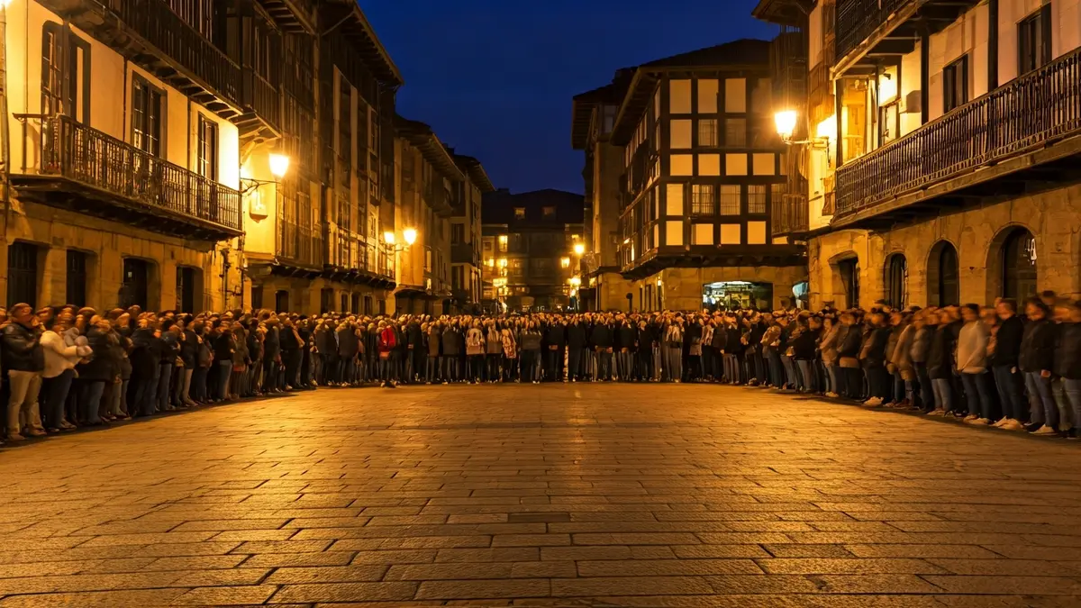 Generic image of a Basque town square with people at dusk, suggesting a festive atmosphere.